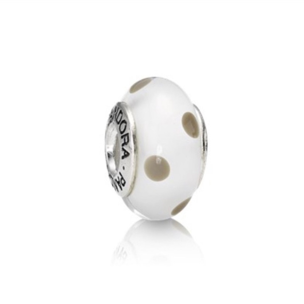 RETIRED Pandora White & Grey Polka Dot Bead